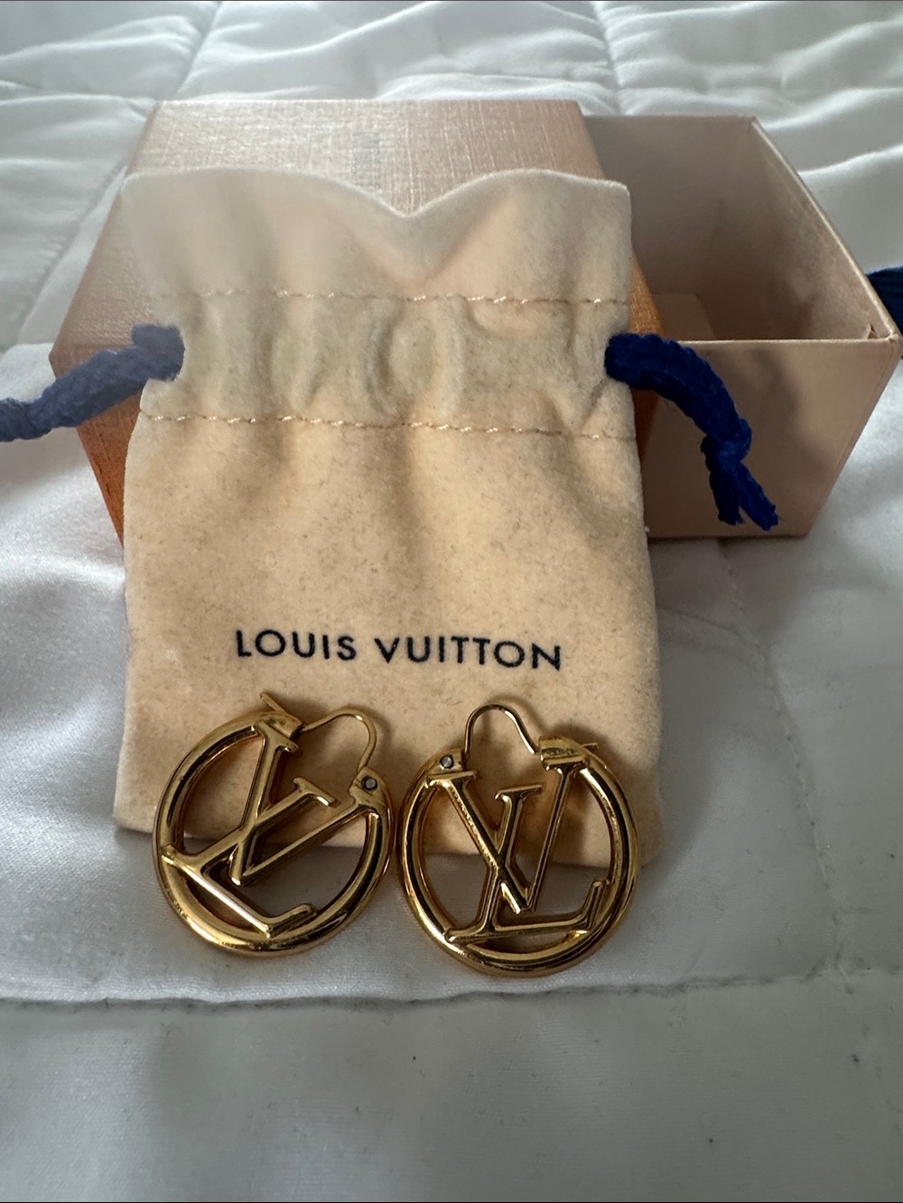 Authentic Louis Vuitton Gold LV Hoop Earrings